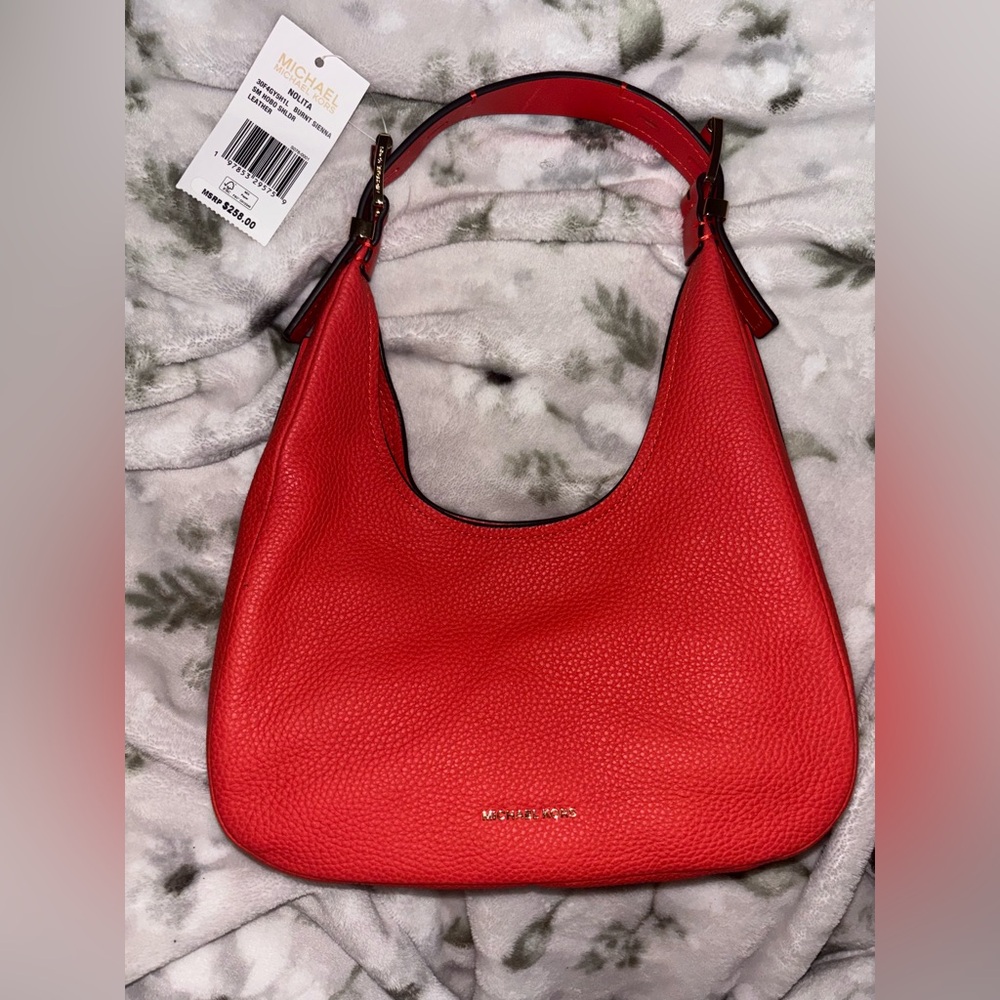 Michael Kors Orange Hobo Bag with Pebbled Finish